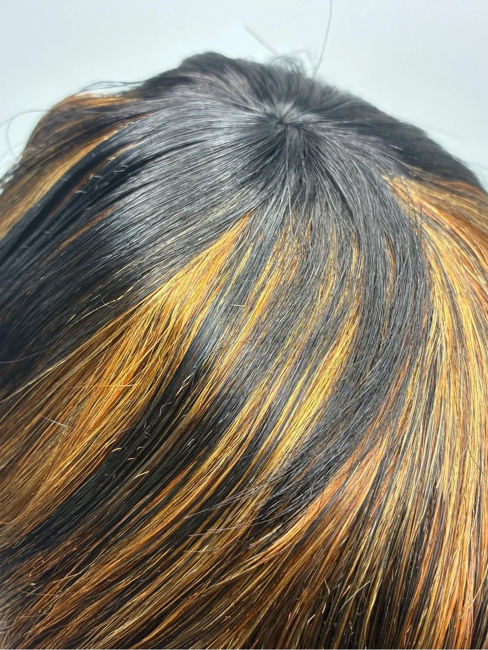 Short Black Wig with Golden Highlights - Stylish Women's Hair.  Human Hair